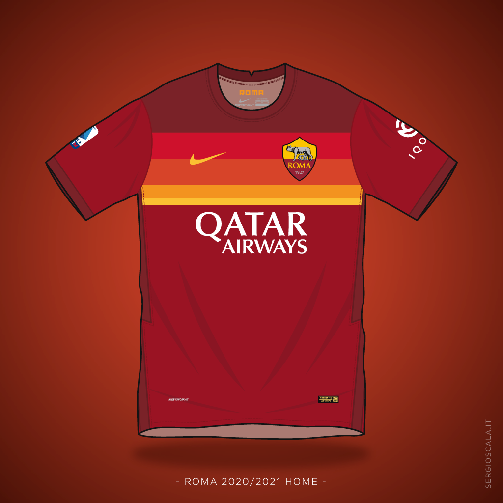 Vector illustration of Roma 2020 2021 home shirt by Nike