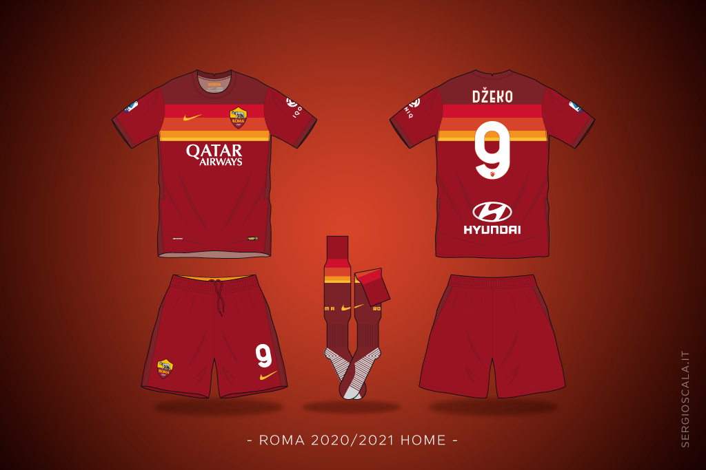 Vector illustration of Roma 2020 2021 home shirt by Nike