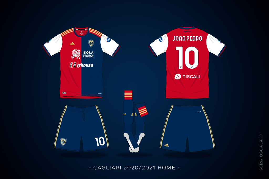 Vector illustration of Cagliari 2020 2021 home shirt by Adidas