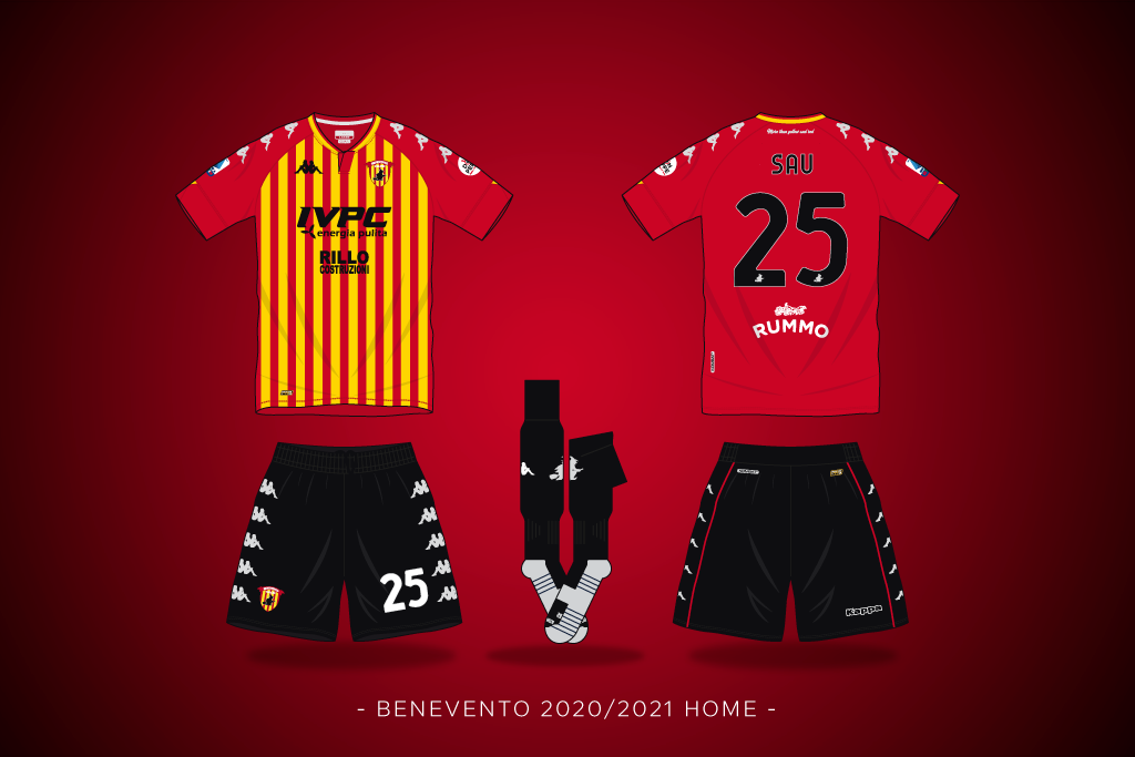 Illustration of Benevento 2020 2021 home shirt by Kappa