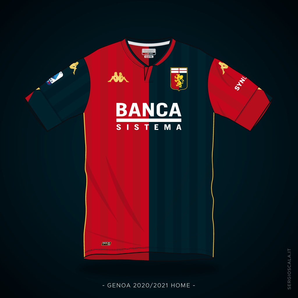 Vector illustration of Genoa 2020 2021 home shirt by Kappa