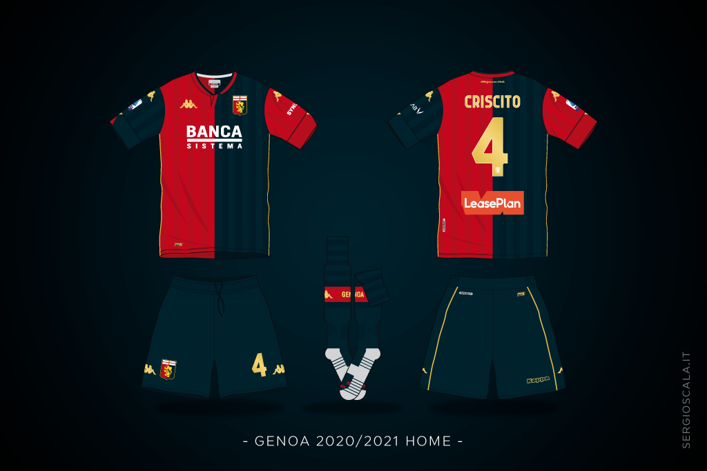 Vector illustration of Genoa 2020 2021 home shirt by Kappa