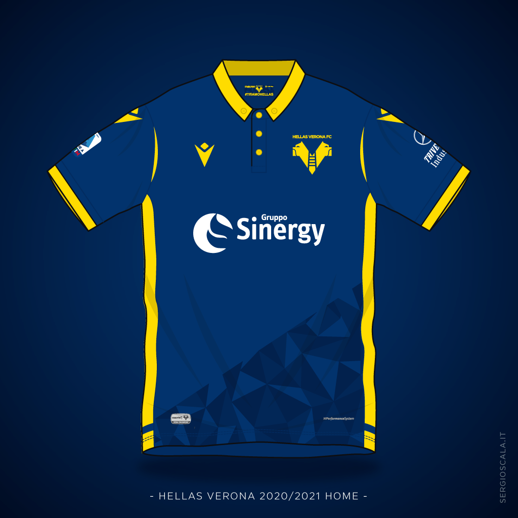 Vector illustration of Hellas Verona 2020 2021 home shirt by Macron