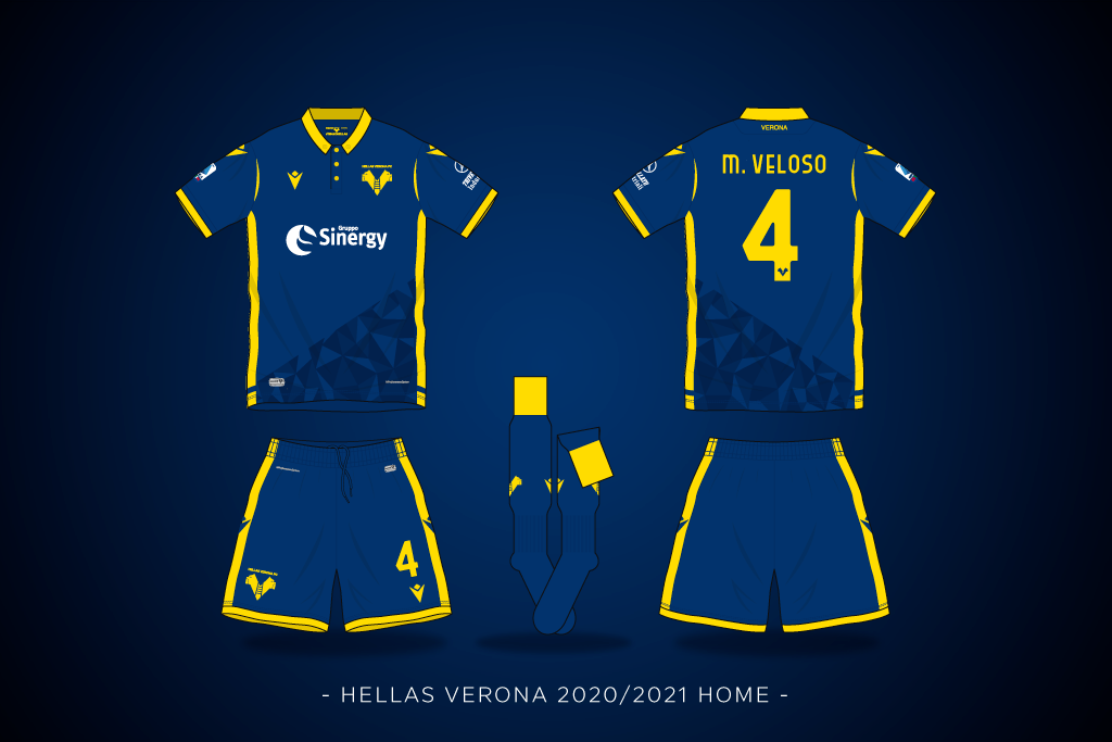 Vector illustration of Hellas Verona 2020 2021 home shirt by Macron