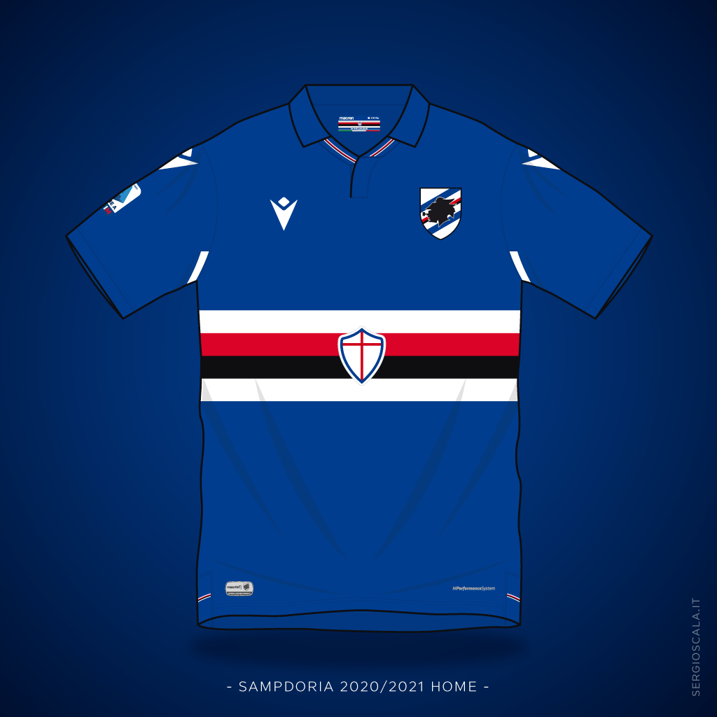 Illustration of Macron Sampdoria 2020 2021 home shirt