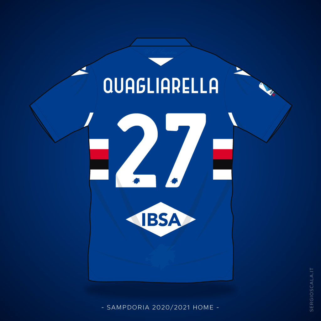 Illustration of Macron Sampdoria 2020 2021 home shirt