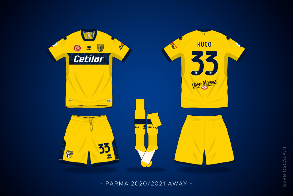 Vector illustration of Parma 2020 2021 away shirt by Errea